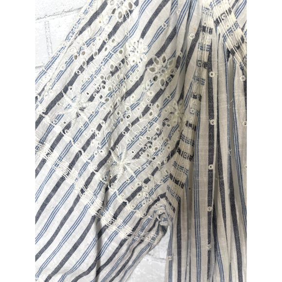 Anthropologie M LOVESHACKFANCY Striped Isla Midi Dress Long Sleeve White Blue - Picture 6 of 10